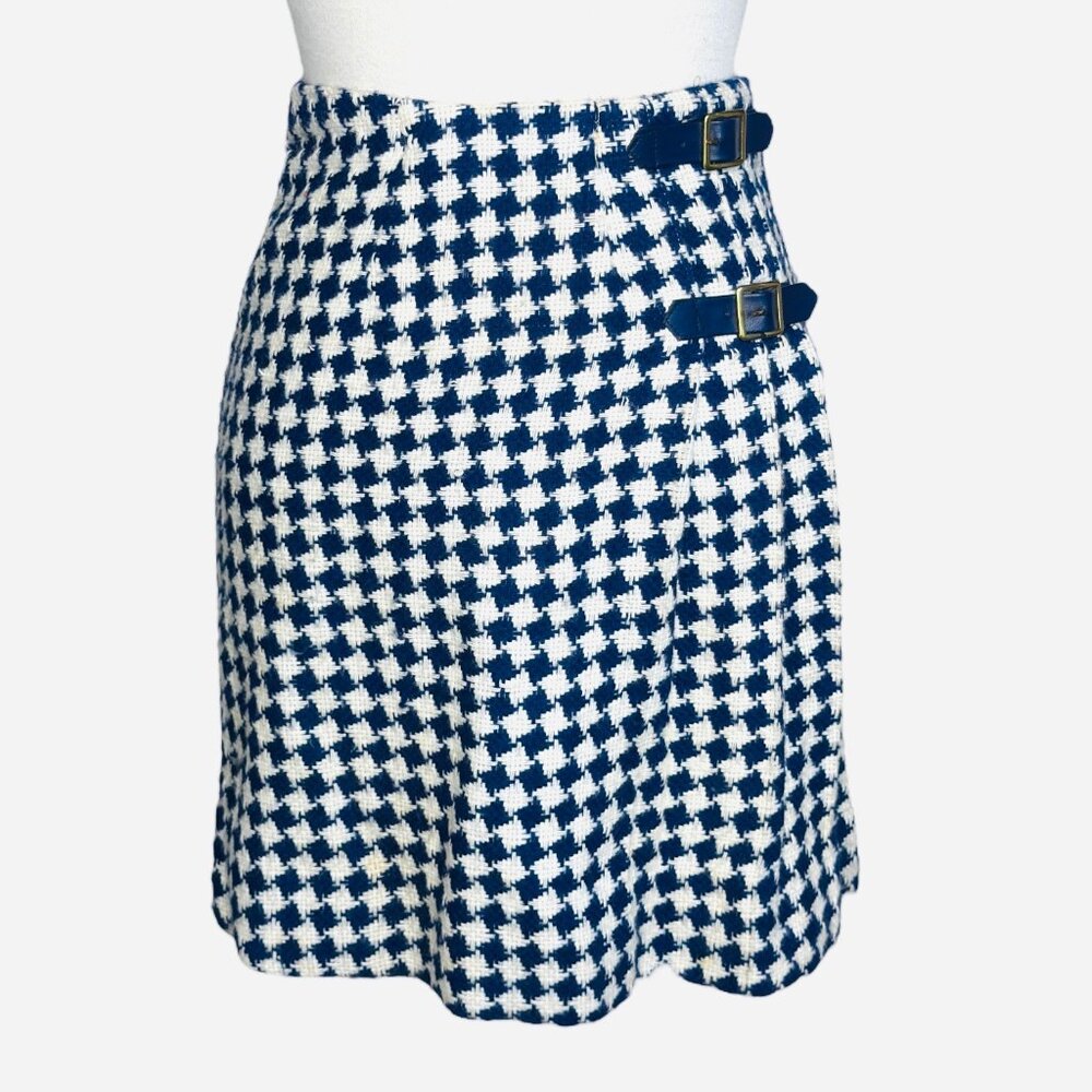 Sears Roebuck Jr High Girl Vintage 80s Houndstooth 6J Pleated Skirt Belt Buckles - Picture 2 of 9